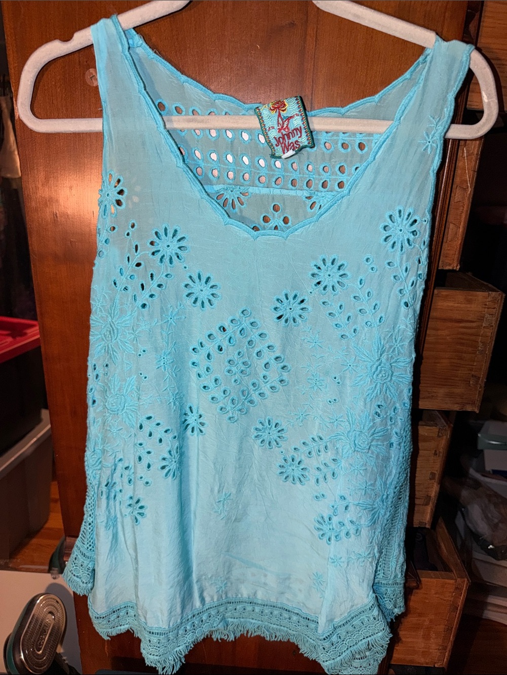 Johnny Was Teal Cut Out Tank Top